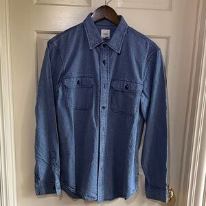 Lands’ End Canvas Blue and White Stripe Cotton Button-Up Shirt/Overshirt — Sz M